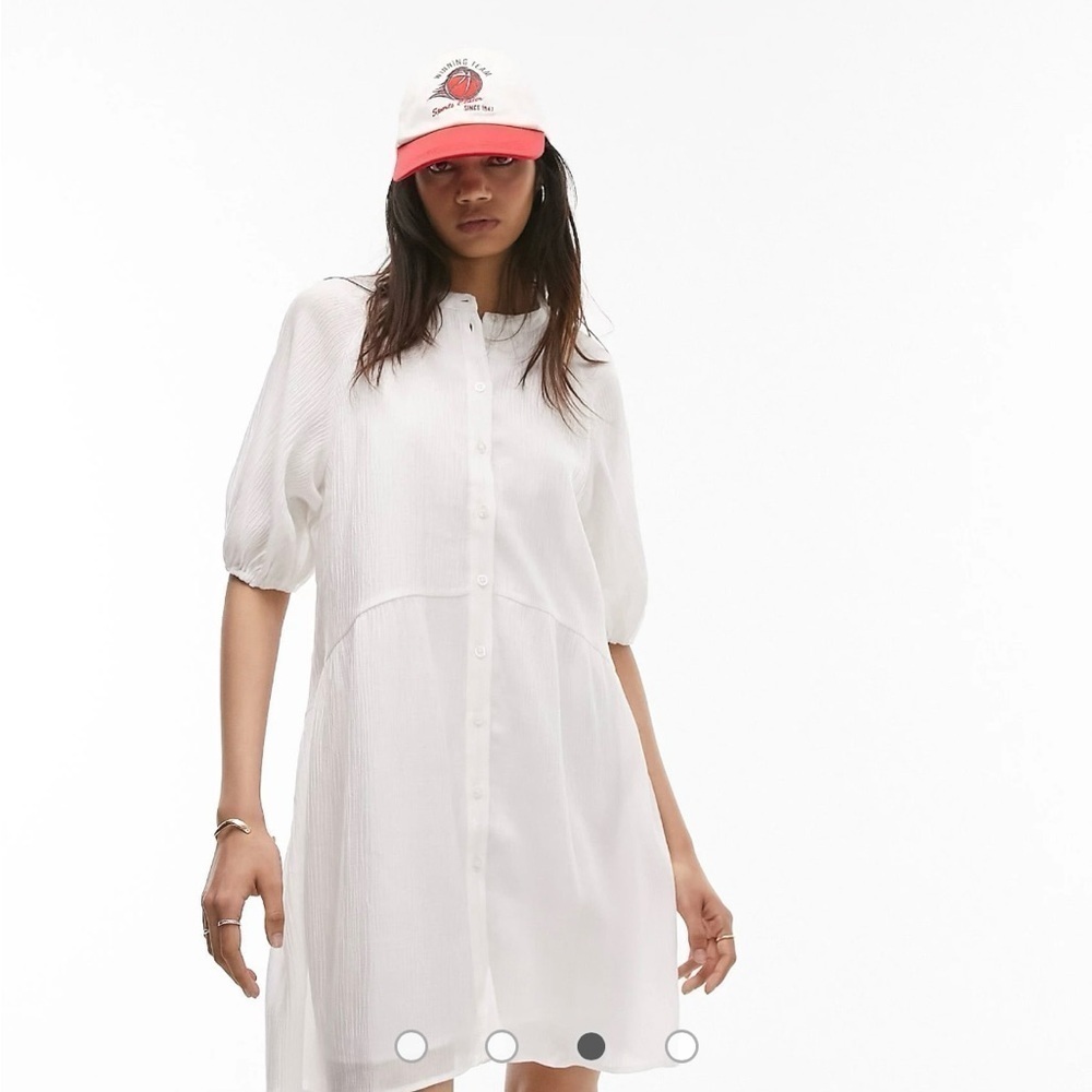 Topshop Texture White T-shirt Women Mini Button Down Oversized Summer Dress